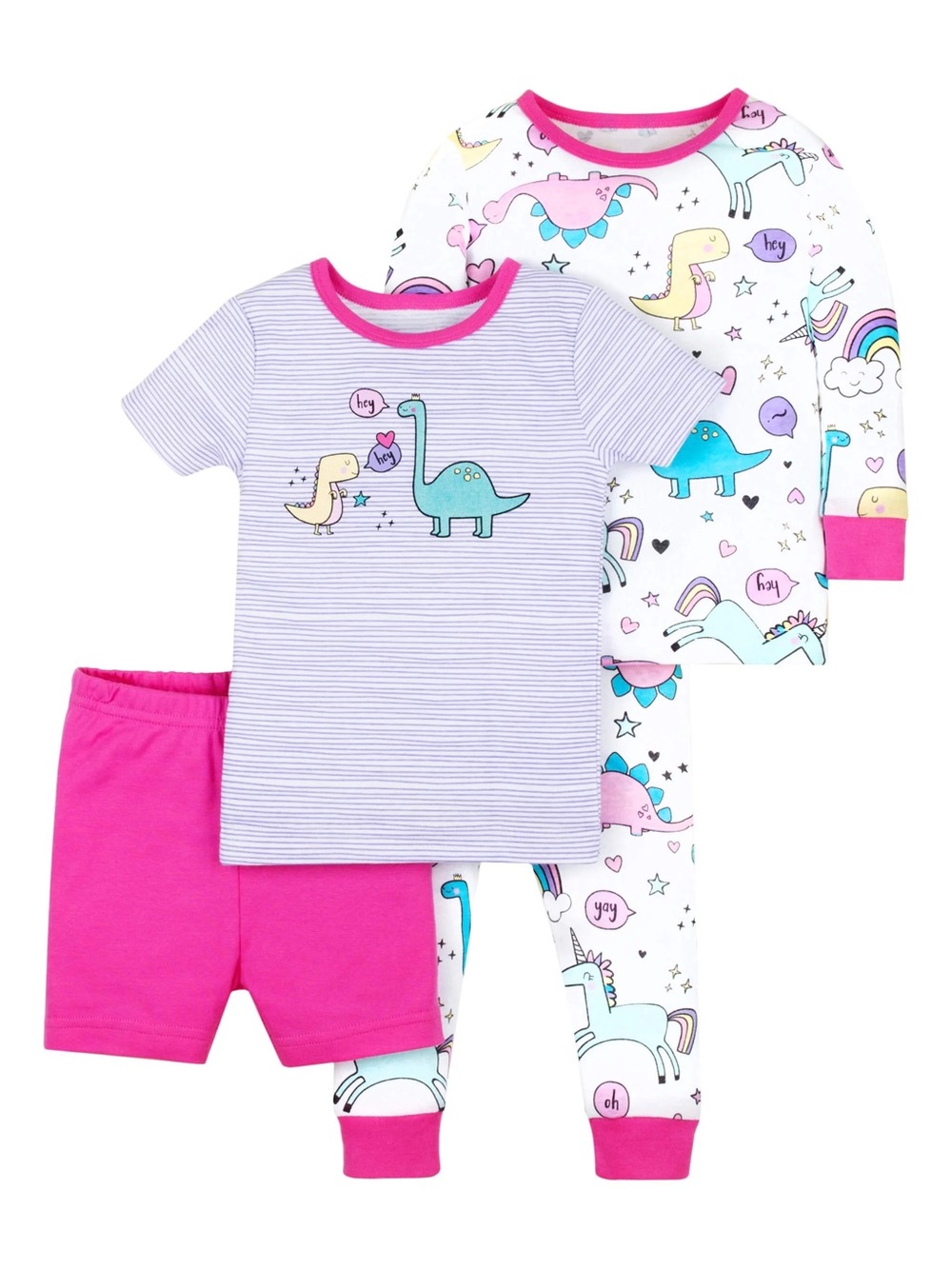 Little Star Organic Toddler Mix 4-Piece Dinosaur Pajamas PJ Set Girls Dino 3T